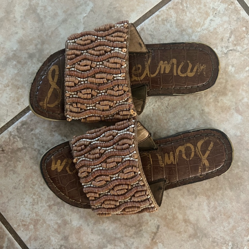 Sam Edelman Brown Beaded Slide Sandals